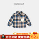 嘟嘟家男童純棉格子襯衫春裝寶寶長(cháng)袖上衣洋氣兒童polo衫童裝 藍色 110