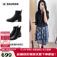 萊爾斯丹2025新款時(shí)尚英倫風(fēng)真皮粗跟瘦瘦靴短靴女6T44906 黑色 BKK 37