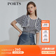 PORTS寶姿 商場(chǎng)同款新品女裝條紋荷葉邊短袖襯衫SL8B006KFB024 丈青白條紋 M (6)