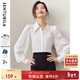尚都比拉秋季休閑通勤顯瘦長(cháng)袖襯衣女設計感燈籠袖襯衫 白色 S 