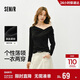 森馬（Semir）長(cháng)袖T恤女春季短款不對稱(chēng)蕩領(lǐng)斜肩露肩緊身2026上衣109126101001