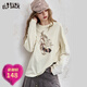 妖精的口袋蕾絲拼接印花長(cháng)袖t恤女2025年早秋新款設計感休閑上衣 小兔米白色 M