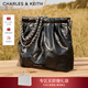 CHARLES&KEITH子母鏈條大容量流浪包托特包單肩斜挎包女包新年禮物CK2-40671449 【L號】Noir黑銀 L