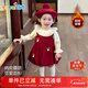 優(yōu)奇女童連衣裙套裝秋冬款加絨兩件套兒童公主拜年服周歲女寶寶禮服裙