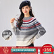 金菊圣誕費爾島提花100%綿羊毛厚款2026新款條紋復古保暖毛衣女羊毛衫 灰色 均碼 F(165/88A)