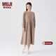 MUJI女式法蘭絨抽褶連衣裙女裝長(cháng)袖打底裙子純棉秋冬季BC08CC4A 淺灰棕色 S (155/80A)