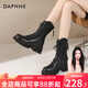 達芙妮（DAPHNE）官方 厚底馬丁靴女2025新款秋季黑色短靴女英倫風(fēng)小個(gè)子靴子女靴 百搭黑【主圖厚底V口-6.5cm】 37