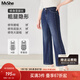 MsShe【復古微喇牛仔長(cháng)褲】大碼女裝2026春季胖mm顯瘦彈力褲子女 牛仔深藍色現貨 2XL