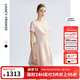 朗姿2025年夏季新款黑色氣質(zhì)收腰短袖女裙子法式高級感高知連衣裙 淡粉色 M