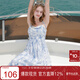三彩2025夏季新款碎花吊帶裙無(wú)袖高腰連衣裙顯瘦A字裙長(cháng)裙度假M