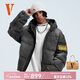 VLONE鋼印LOGO 刺繡標語(yǔ) 成衣水洗做舊 高領(lǐng)連帽牛仔羽絨服 VLCT25001黑灰 XL