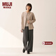 MUJI女式 法蘭絨 立領(lǐng)長(cháng)袖襯衫 女士襯衣外套 25年冬季 女裝 上衣純棉 米色格紋 M (160/84A)
