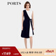 PORTS女裝春夏時(shí)尚撞色收腰通勤風(fēng)連衣裙ALD8D145JWP052 黑白色 4