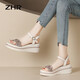 ZHR則則涼鞋女水鉆優(yōu)雅通勤女鞋時(shí)尚舒適一字帶坡跟鞋子女 M385 米色 37 