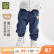拉比童裝兒童褲子2025秋裝男女童運動(dòng)褲寶寶休閑褲子束口長(cháng)褲牛仔褲 藍色 120