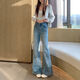 Qidongyinqing滿(mǎn)天星爆閃燙鉆微喇牛仔褲女2026春季新款高腰顯瘦不貼腿喇叭褲子 淺藍【長(cháng)褲】 S 【建議體重89-98斤】