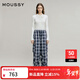 moussy 2026早春新品復古工裝風(fēng)大口袋格紋闊腿長(cháng)褲028IAA31-1035 025花紋黑色 M
