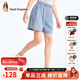 暇步士（Hush Puppies）童裝兒童女大童2025夏季時(shí)尚俏皮簡(jiǎn)約別致假日活力感牛仔短褲 淺牛仔 【寬松版】 170