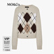 MO&Co.針織衫開(kāi)衫2025冬新品費爾島毛衣復古菱格紋毛衣外套MBE4CAR022 砂礫色 M /165