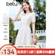 百圖betu女裝夏季新款連衣裙方領(lǐng)蕾絲面料裙子X(jué)型連衣裙女2303D04 米白 L