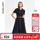 朗姿棉質(zhì)法式襯衫裙高級感連衣裙夏季新款長(cháng)裙 月夜深藍色2 M
