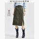 佐丹奴半身裙女冬純棉燈芯絨優(yōu)雅復古風(fēng)斜紐扣開(kāi)叉裙子05464716 綠灰色 牛油果綠 M