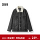 森馬牛仔外套男冬季棉服2025新款街頭復古做舊仿羊羔毛翻領(lǐng)夾克潮 牛仔水洗黑98201 XL