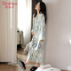 歐迪芬（Ordifen）純棉長(cháng)袖睡裙女秋冬長(cháng)款睡袍簡(jiǎn)約休閑慵懶風(fēng)家居服可外穿連衣裙XL
