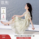 香影泡泡袖方領(lǐng)連衣裙女2025夏裝新款暈染漸變垂感海邊度假風(fēng)裙子 薄荷青檸綠 M 160/84A/95-110斤