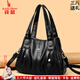 袋鼠卡拉38節品牌包包女包軟皮大容量托特包2026新款女式手提斜挎兩用包潮 黑色（送禮盒裝+手包卡包） 大包（底部長(cháng)40-厚13-高28厘米）