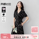 尚都比拉V領(lǐng)短袖印花連衣裙女夏季收腰顯瘦茶歇碎花裙優(yōu)雅通勤中長(cháng)裙