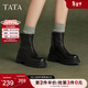他她（TATA）厚底彈力瘦瘦靴女靴法式真皮秋冬短靴子新款7D243DD4 黑色 38