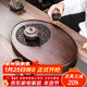 祥業(yè)竹制茶盤(pán)橢圓形儲水式茶托盤(pán)家用小型輕奢瀝水盤(pán)功夫茶具干泡茶臺 胡桃木色仿古橢圓盛水(大)