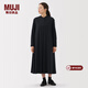 MUJI女式 法蘭絨 立領(lǐng)長(cháng)袖連衣裙女裝裙子純棉連身裙25年冬季 深藏青色 XL (165/92A)
