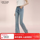 LIME FLARE朗姿集團萊茵福萊爾高腰微喇鉆飾牛仔褲棉質(zhì)彈力顯瘦藍色女長(cháng)褲 巴黎藍色 S