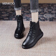 敏蔻頭層牛皮秋冬單靴女馬丁靴女厚底短靴黑色歐美復古百搭英倫風(fēng) 黑色單里 37