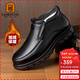老人頭（LAORENTOU）皮鞋男棉鞋頭層牛皮休閑套腳鞋加絨保暖棉皮鞋爸爸鞋 LA131 黑42