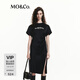 MO&Co.醋酸混紡收腰側開(kāi)叉T恤裙連衣裙摩安珂 黑色 S 160