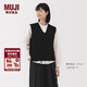 MUJI女式 米蘭諾羅紋編織 背心 針織女裝上衣馬甲25年冬季 BA1QPA5A 黑色 L (165/88A)