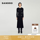 SANDRO秋冬女裝法式氣質(zhì)時(shí)尚經(jīng)典黑色木耳邊領(lǐng)修身長(cháng)款針織連衣裙 黑色 S