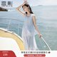 香影藍色海邊連衣裙女無(wú)袖2025夏裝新款不規則荷葉邊航海系沙灘裙 航線(xiàn)藍 M 160/84A/95-110斤