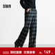 森馬（Semir）休閑褲女冬格子加絨長(cháng)褲寬松2025新款鹽系慵懶復古潮流闊腿褲 藍綠色調00384 L