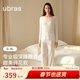 ubras呼呼碎花裙子女生套頭長(cháng)袖睡衣套裝碎花家居服 白底薰衣草印花 M
