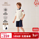 英氏（YEEHOO）男童套裝兒童短袖短褲兩件套衣服夏季運動(dòng)學(xué)院風(fēng)夏裝新款中大童裝 法式學(xué)院 米白+深藍 165