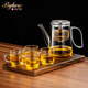 Bylure品牌玻璃飄逸杯茶水分離耐高溫過(guò)濾家用辦公茶具一鍵出水泡茶壺 亮銀-750ml長(cháng)嘴+4圓臺杯+方圓托盤(pán)