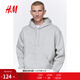 H&M男裝衛衣2025冬裝加絨情侶戶(hù)外落肩寬松紅色圣誕連帽衫0970819 混淺灰色 L 175/108
