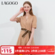 LAGOGO復古休閑系帶收腰連衣裙女拉谷谷夏季新款氣質(zhì)泡泡袖中長(cháng)裙 淺咖啡(U2) XL