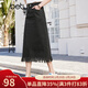 百圖betu女裝春季新款半身裙高腰顯瘦流蘇下擺裙子女2402T70 黑色 S