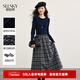 熙世界（sllsky）復古長(cháng)袖針織拼接磨毛格紋內搭假兩件連衣裙女2025秋冬新款 學(xué)院藍 L