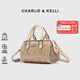 CHARLIE&KELLI品牌包包女款潮牌波士頓包手提單肩斜挎包送女生日新年情人節禮物 米白色【京倉配送 禮袋包裝】